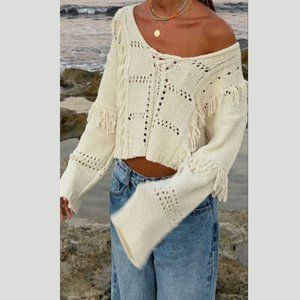 {Zara} Cotton-Blend Boho Frilly Sweater, Free People Vibes, Blogger's Favourite